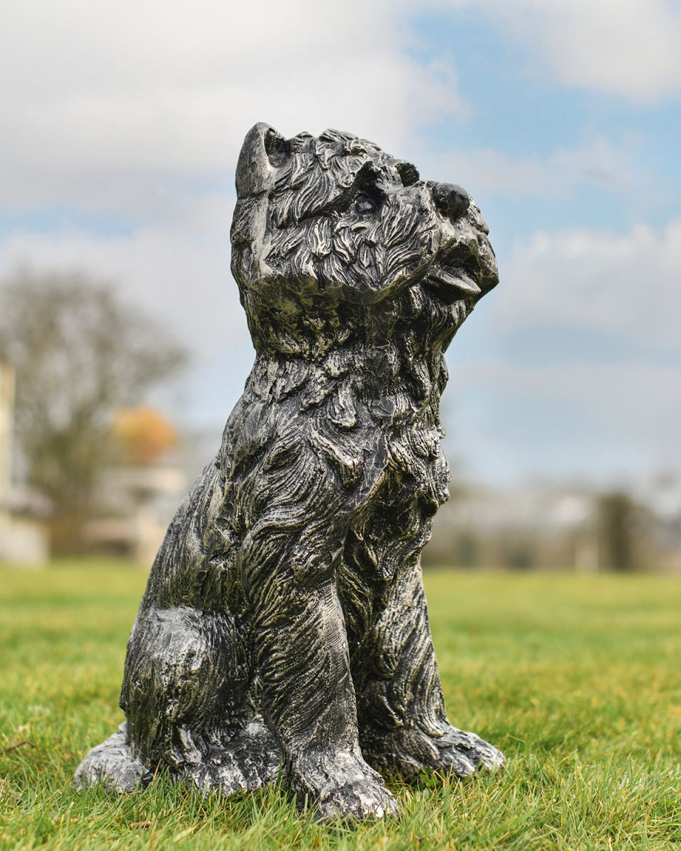 Brushed Gold Yorkshire Terrier Dog Sculpture in Situ