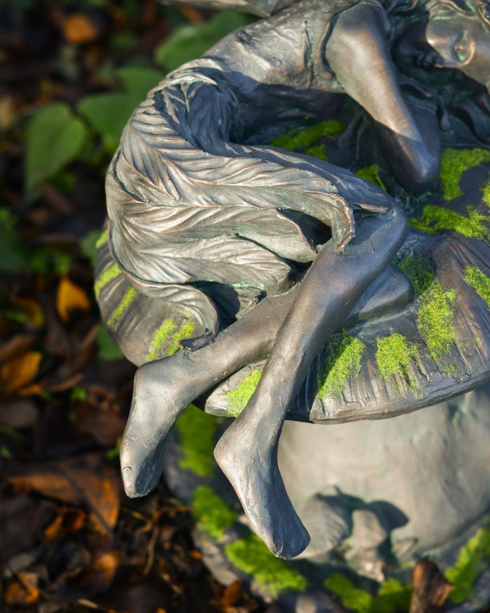 amanita the slumbering resin fairy garden sculpture Close up feet