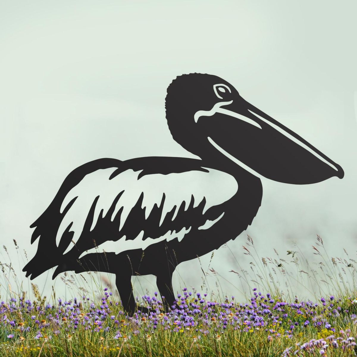 Black Sheet Steel Silhouette with American White Pelican Design
