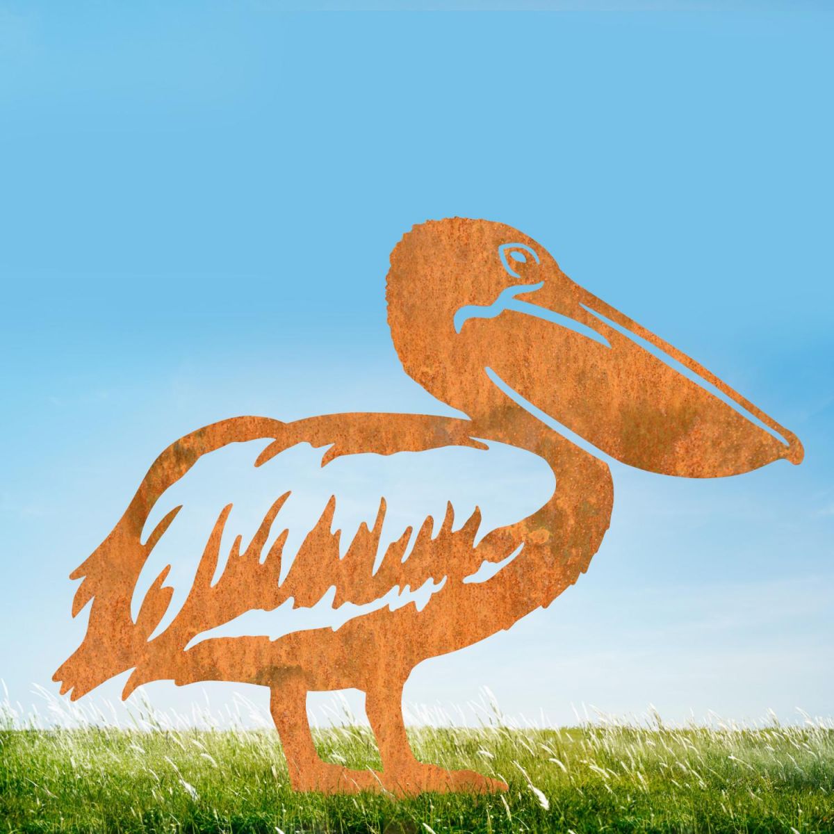 Rustic Sheet Steel Silhouette with American White Pelican Design