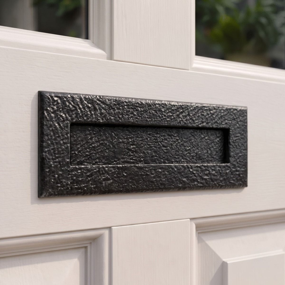An "Eastwell Place" 10.5" Cast Iron Letter Plate on a Glass Panelled Front Door - Digital Illustration