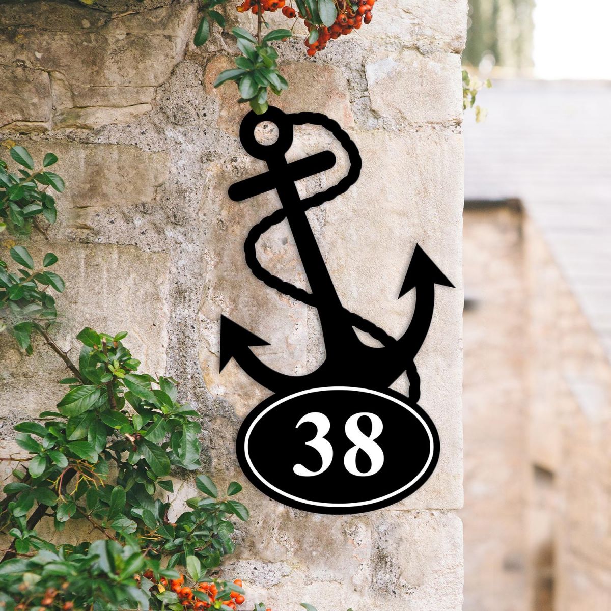 Bespoke Anchor Iron House Number Sign in Situ