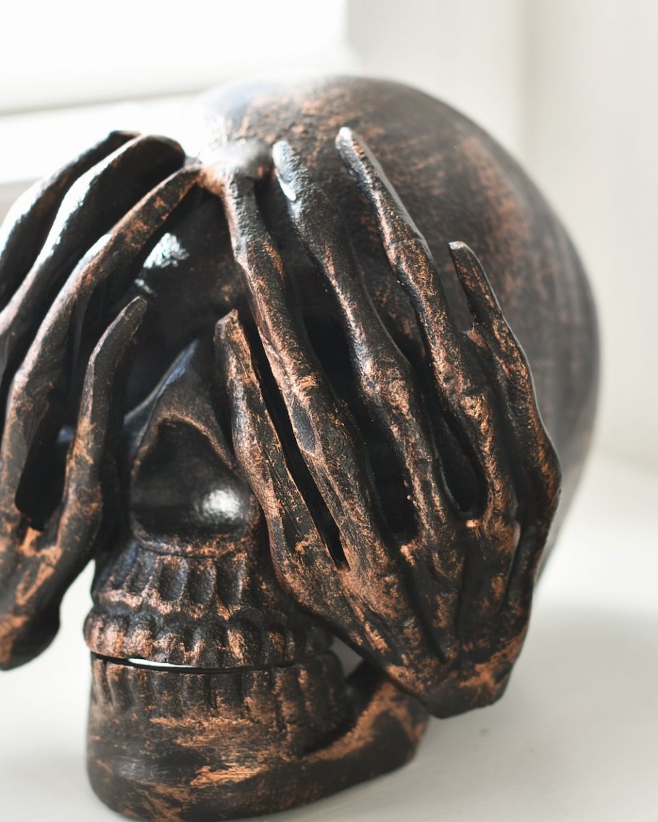 close up of skull ornament