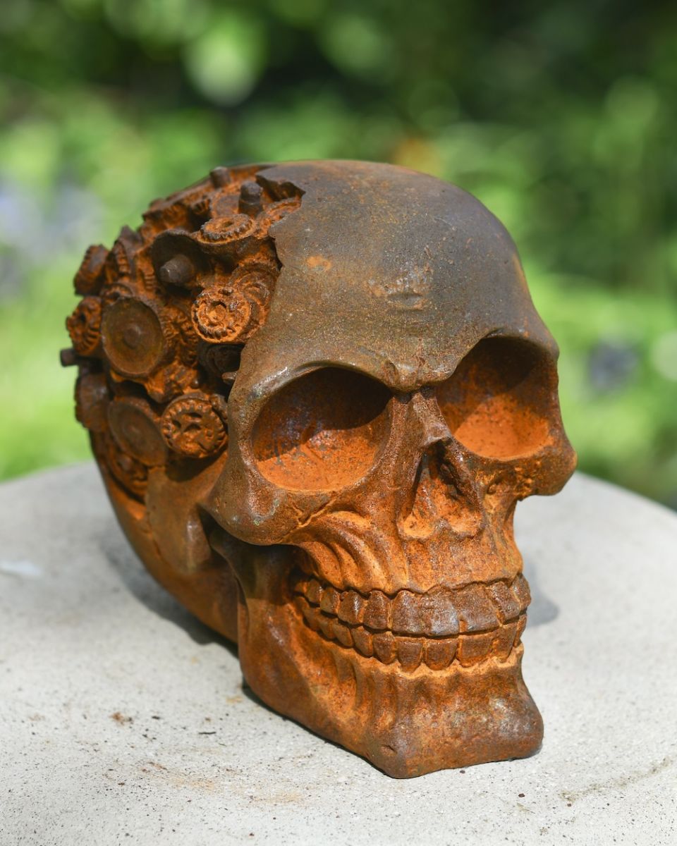 Cast Iron Robotic Skull Ornament