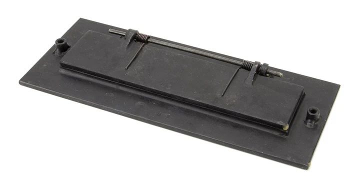 Angled back view of Small Cast Brass Traditional Letter Plate- Beeswax Finish 