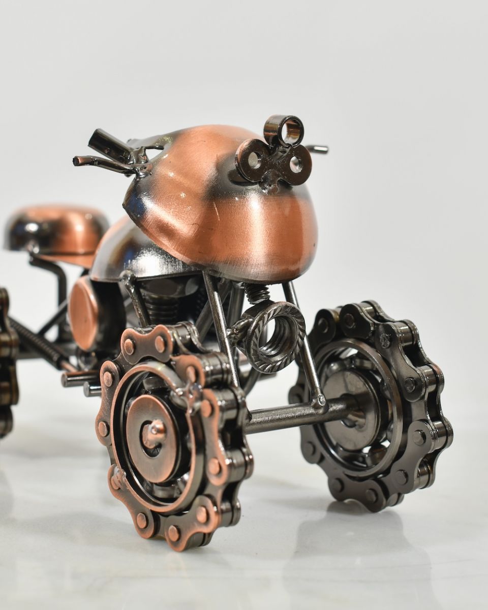 Close up of recycled scrap metal art sculpture