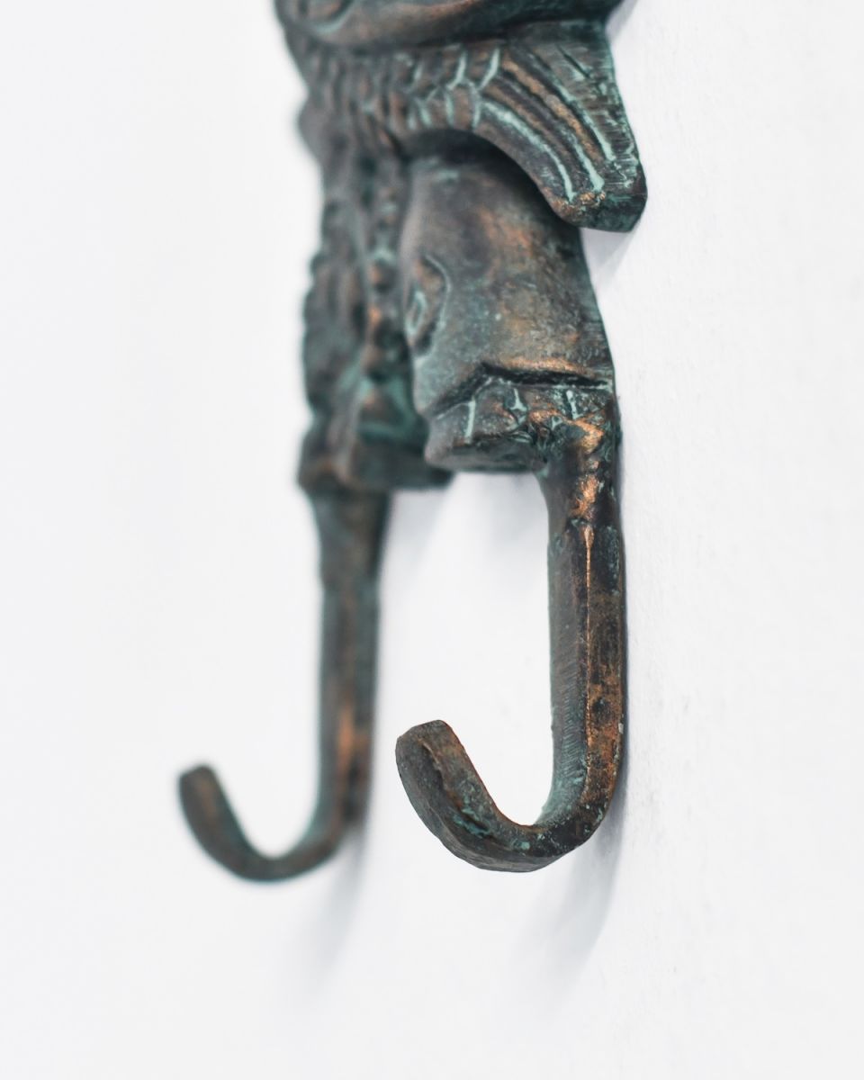 Close up of double hook detail on woodland animal coat hooks