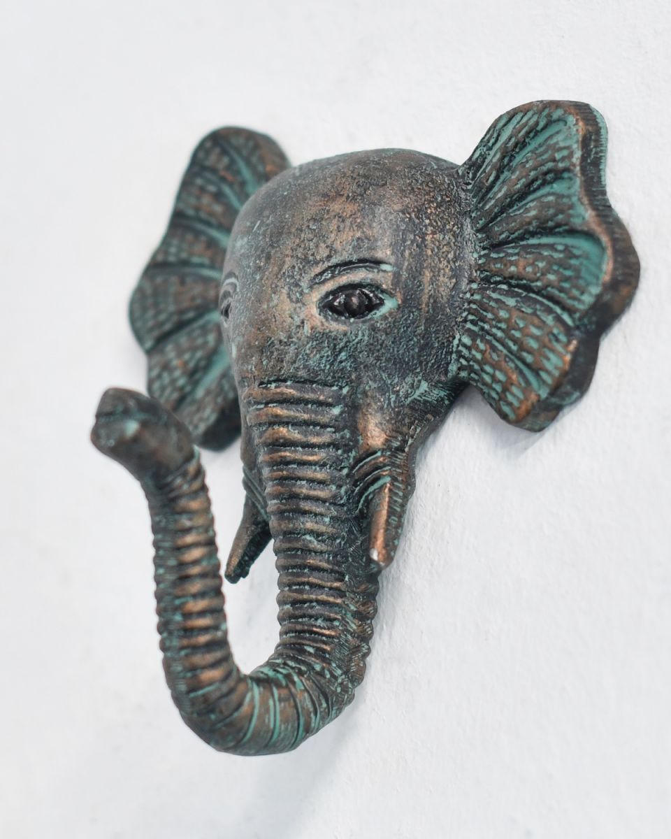 Angled view of elephant coat hook