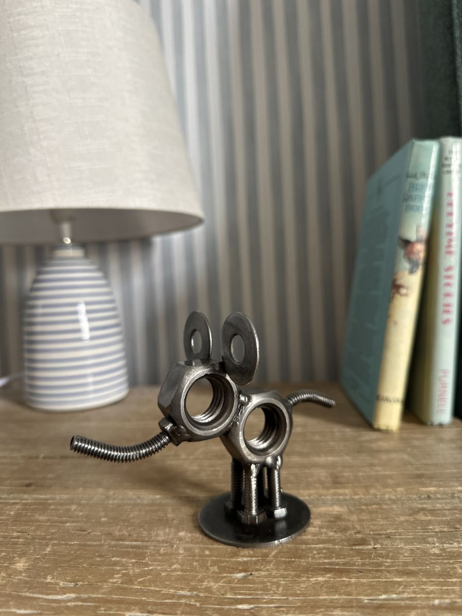 Angled view of scrap metal art sculpture Angled view of scrap metal art sculpture