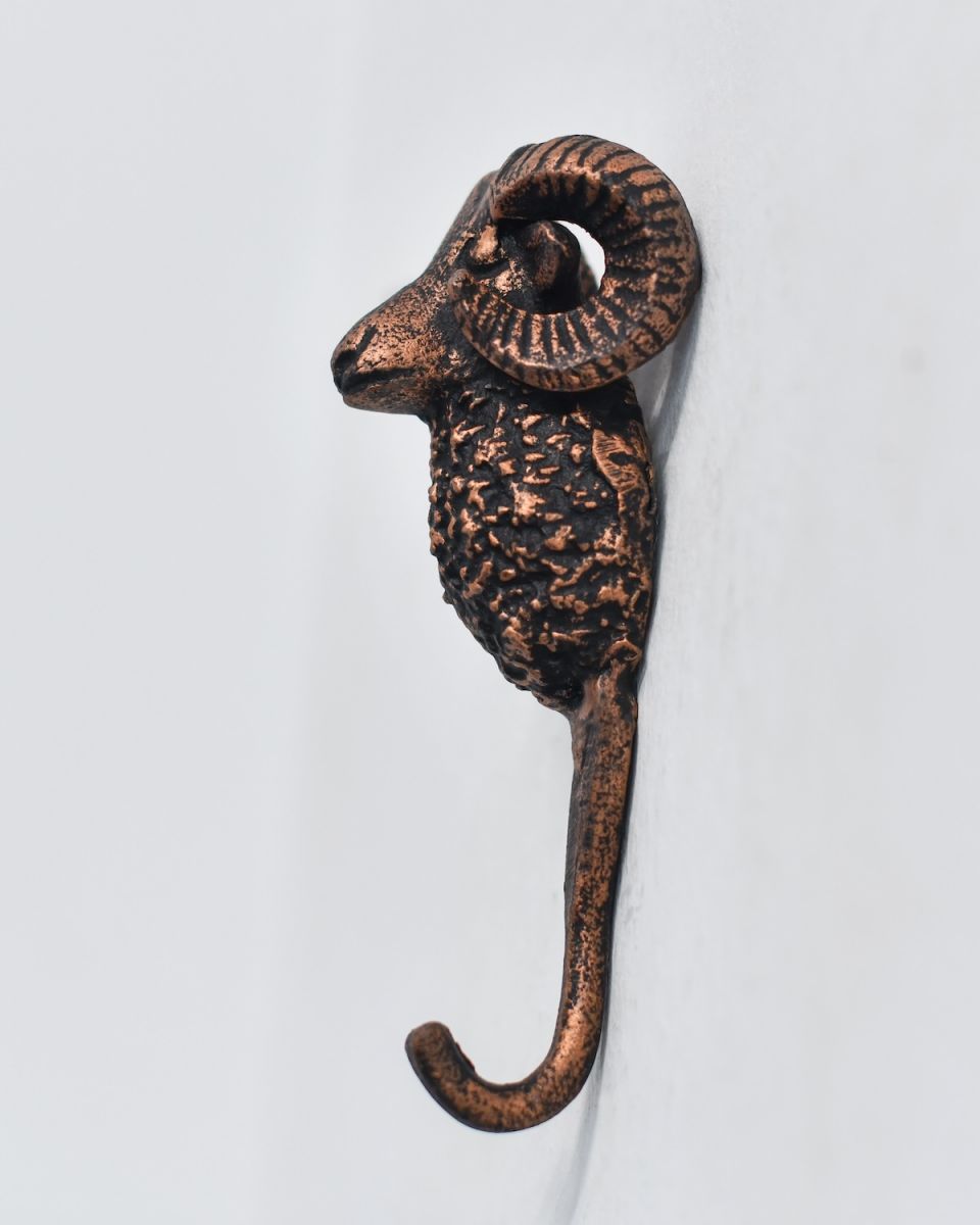 Side view of ram head coat hook