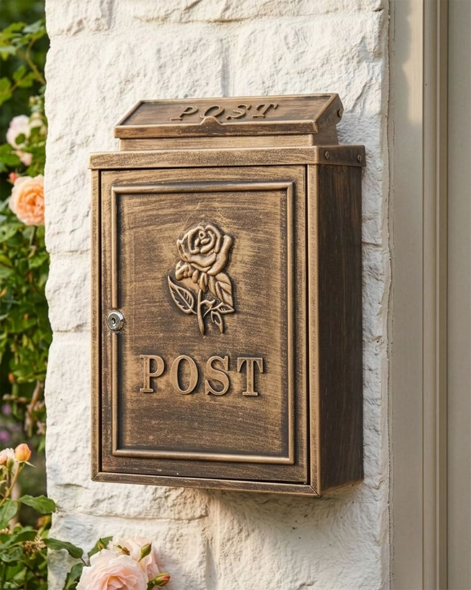 Antique "Oxford Rose" Wall Mounted Post Box digital illustration