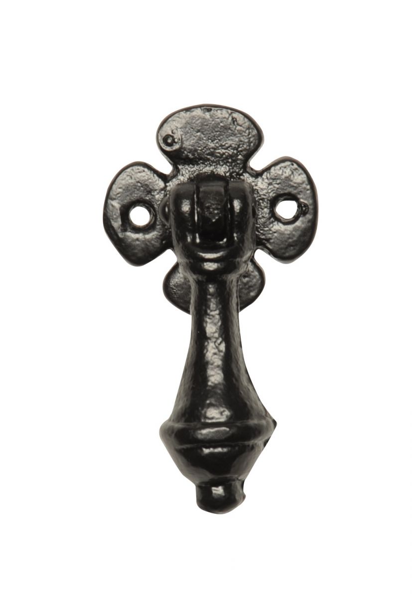 Antique Black Iron Teardrop Cabinet Handle With Floral Backplate