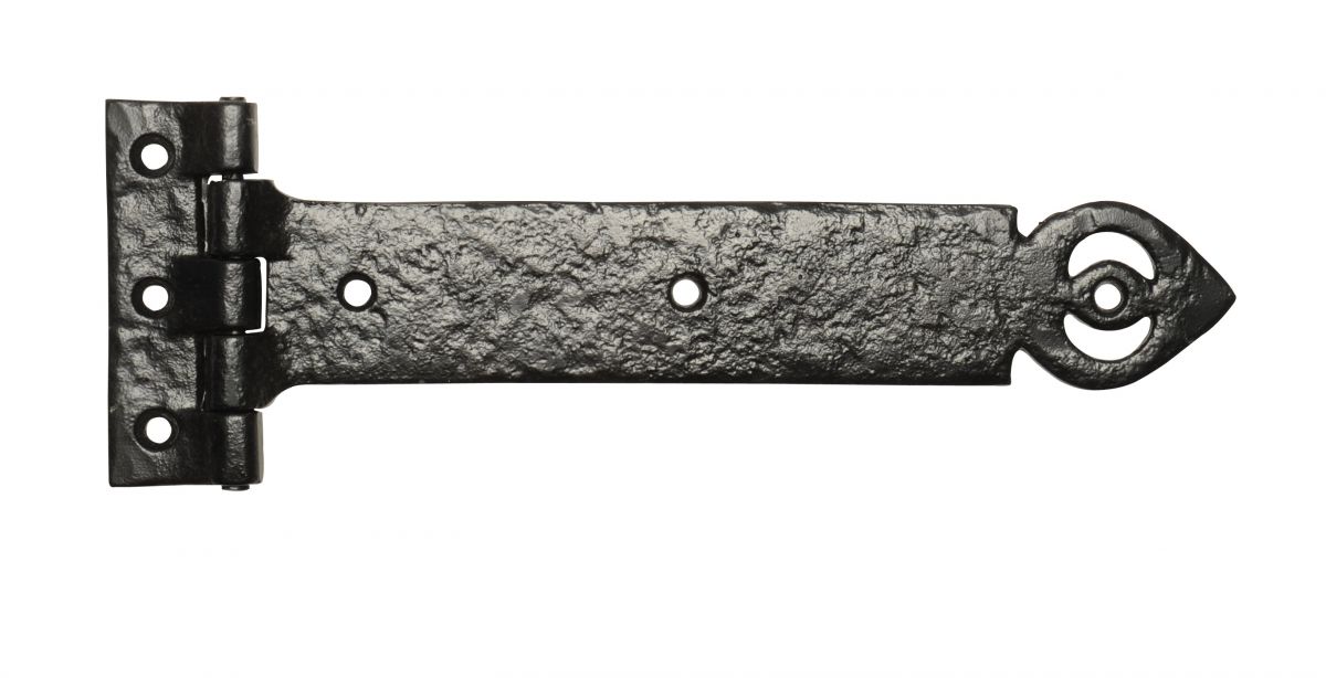 12 Inch Antique Black Malleable Iron Door Hinge With Heavy Strap (Pair)