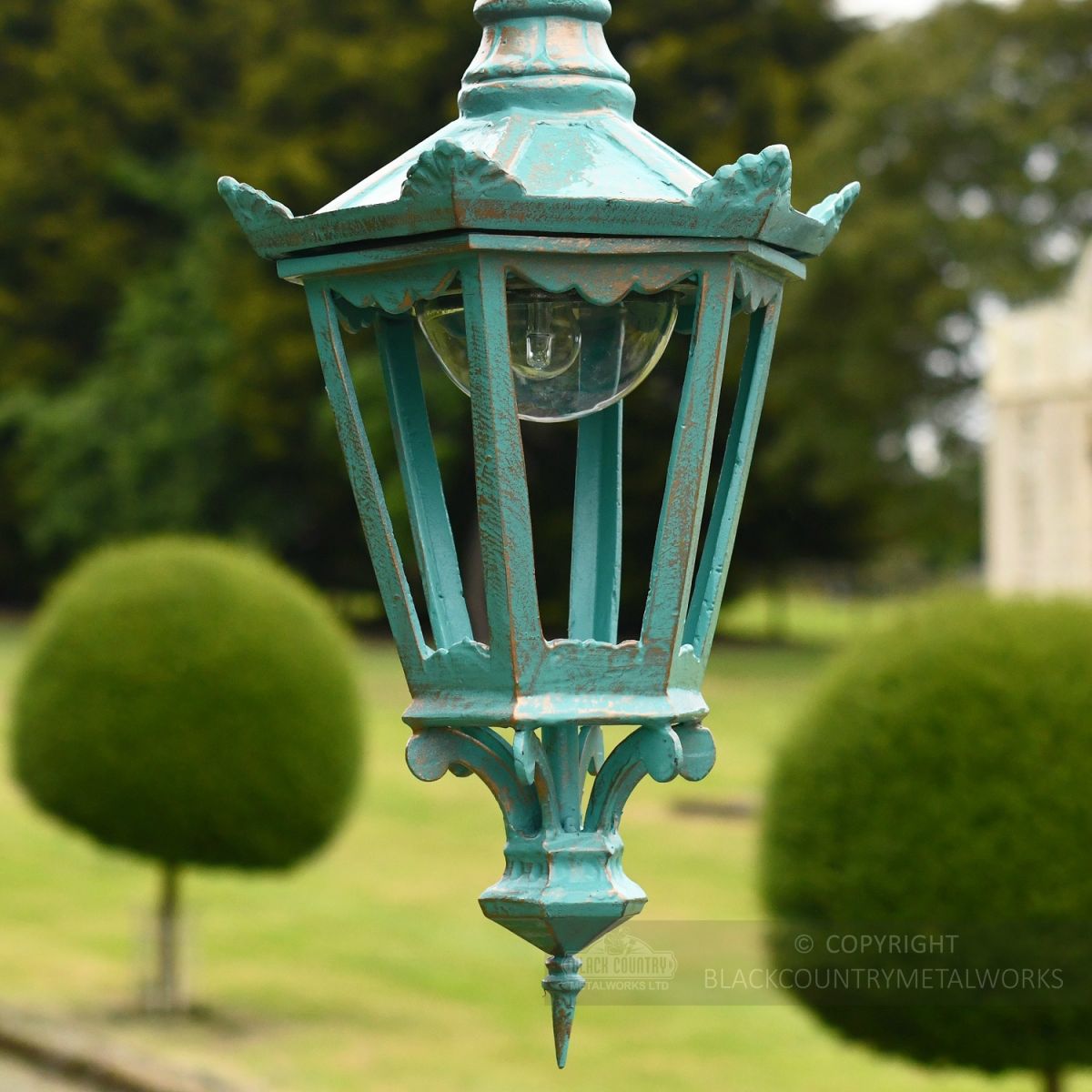 Antique Blue Six Sided Gothic Style Lantern