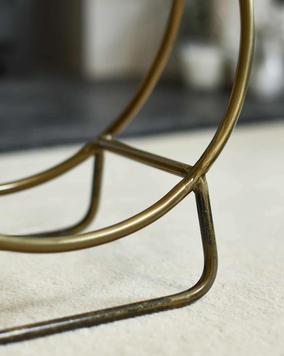 Close-Up of Close-Up of 45cm Antique Brass Contemporary Circular Log Rack & Holder With Handle Without Logs in Situ