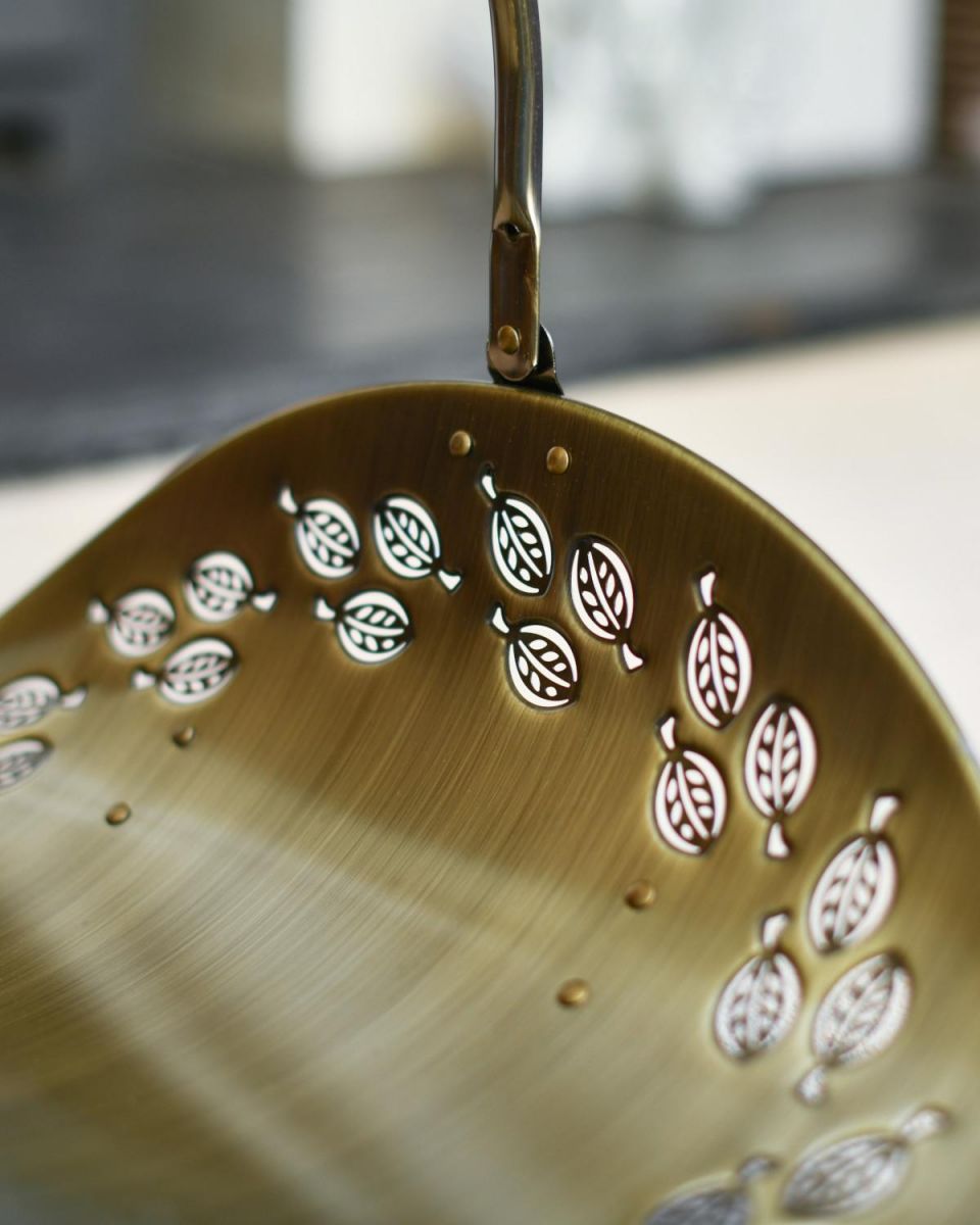 Close-Up of Antique Brass Curved Log Rack & Holder With Handle