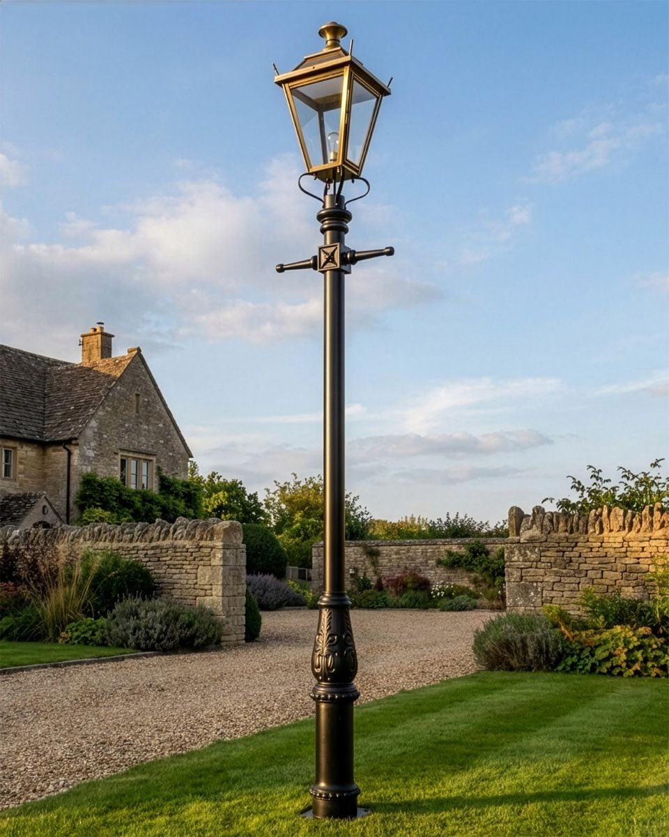 Antique Brass Dorchester Lamp Post & Lantern Set 3.7m dkgital illustration