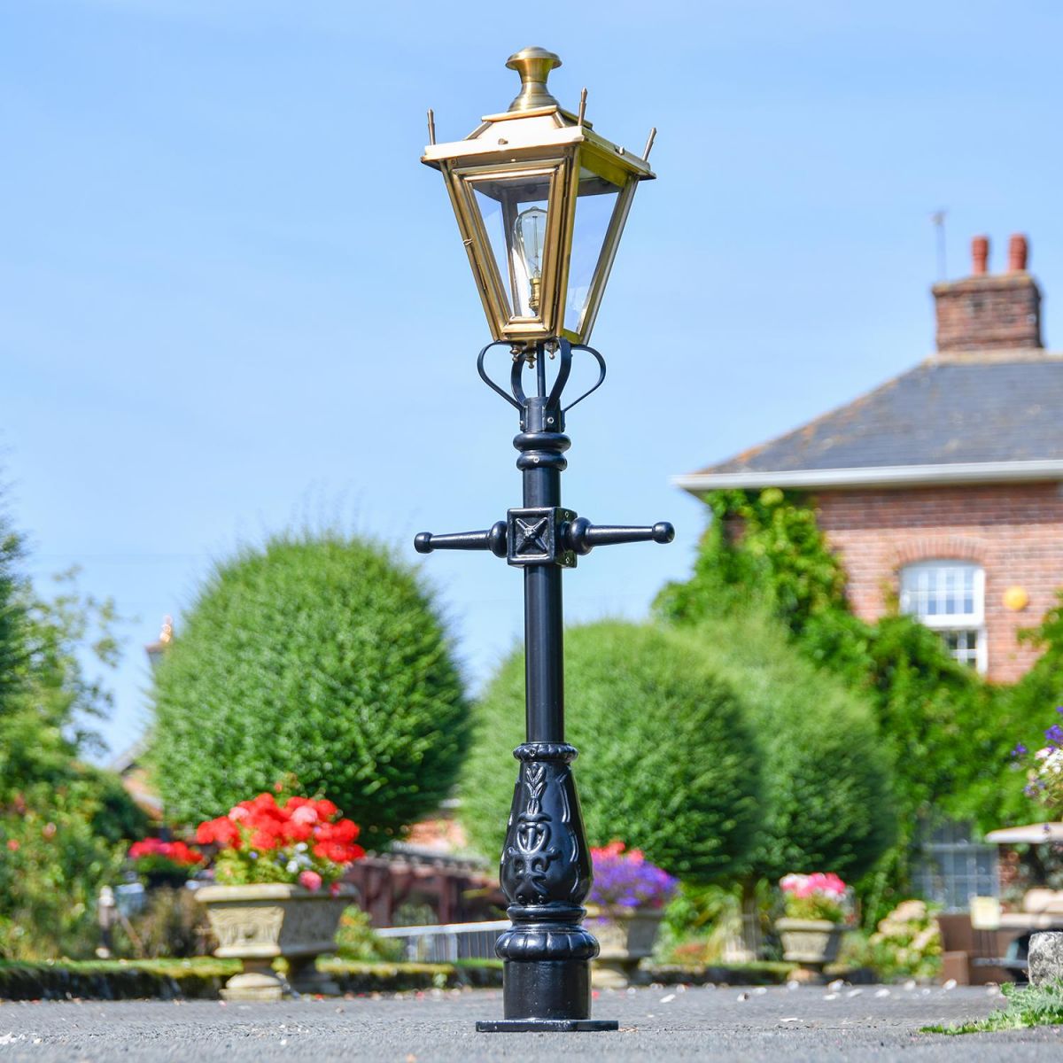 Antique Brass Dorchester Miniature Lamp Post - 1.5m in Situ