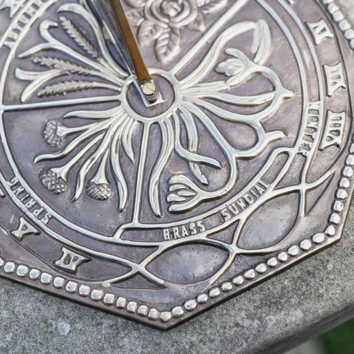 Close-Up of Antique Brass "Flower" Hexagonal Sundial