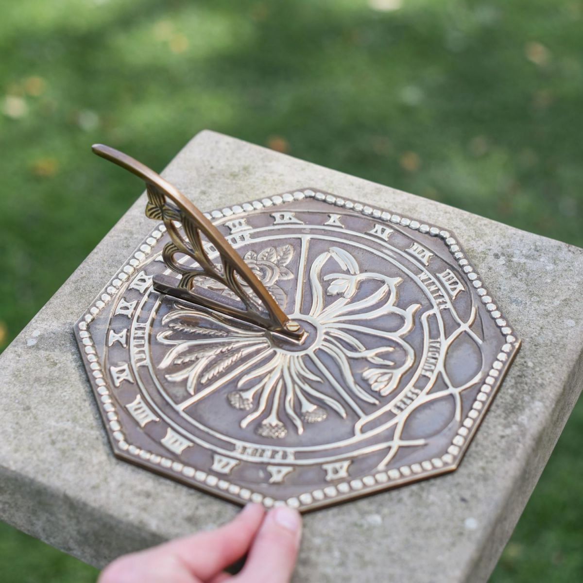 Scale Shot of Antique Brass "Flower" Hexagonal Sundial