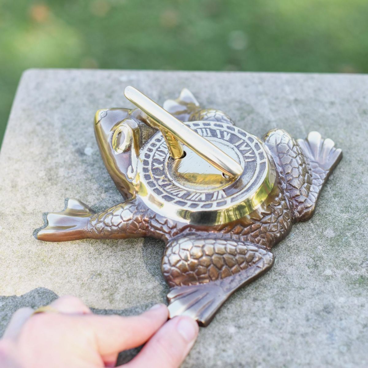 Scale Shot of Antique Brass "Frog Prince" Sundial - 200mm