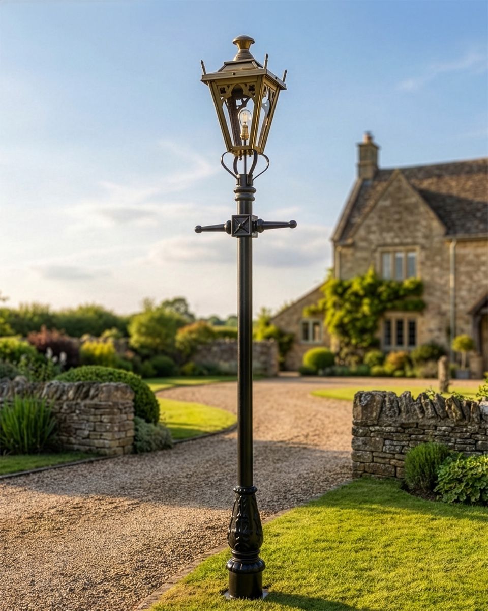 Antique Brass Gothic Lamp Post & Lantern Set 2.3m digital illustration