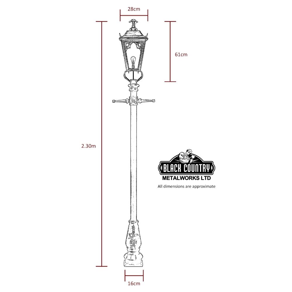 Antique Brass Gothic Lamp Post & Lantern Set 2.3m