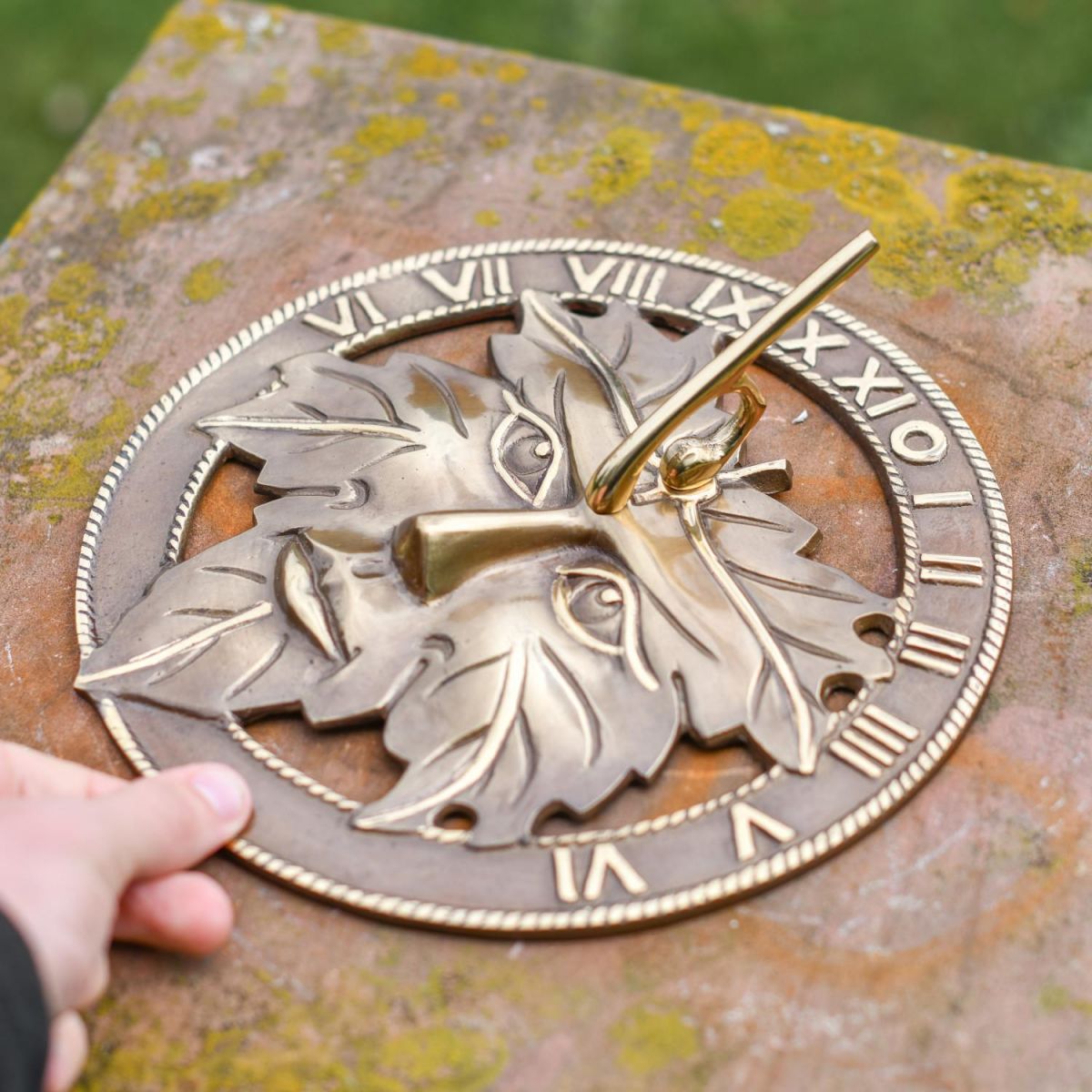 Scale Shot of Antique Brass "Greenman" Sundial - 24cm