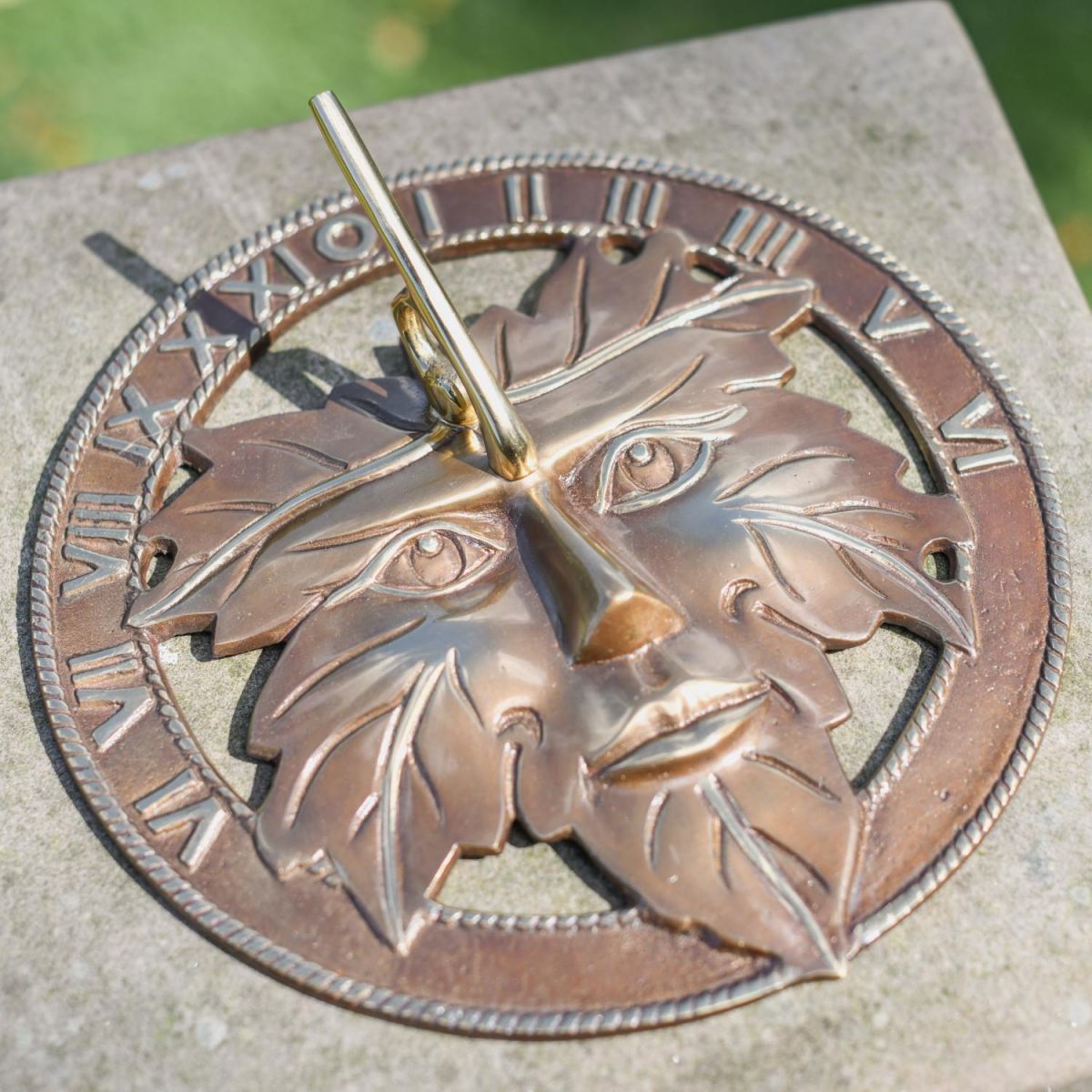 Antique Brass "Greenman" Sundial - 24cm in Situ