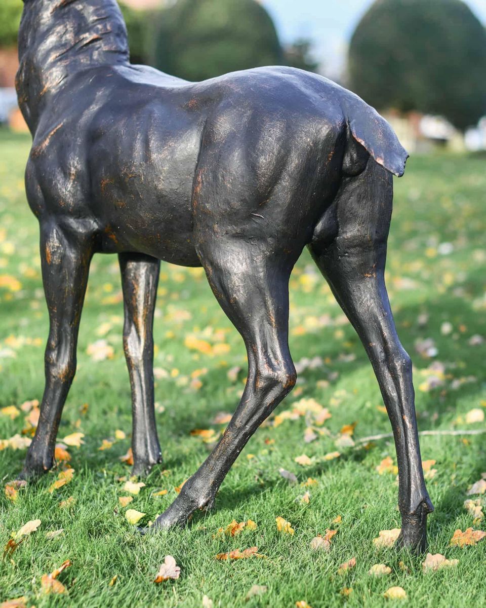 Close-Up of Freestanding Antique Bronze "General" Stag Garden Sculpture
