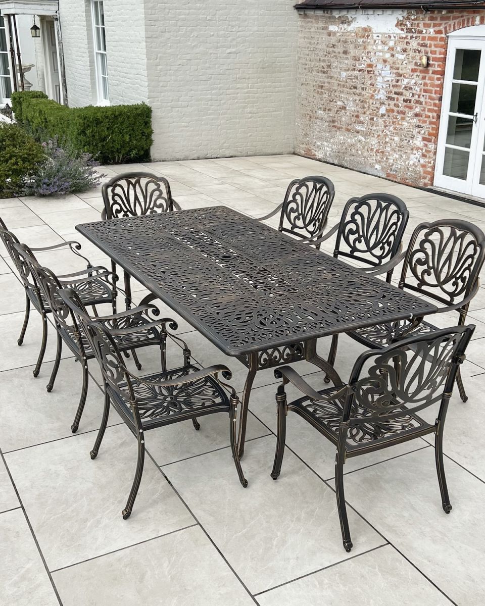 Antique Bronze "Goliath" Eight Seater Garden Table & Chair Set