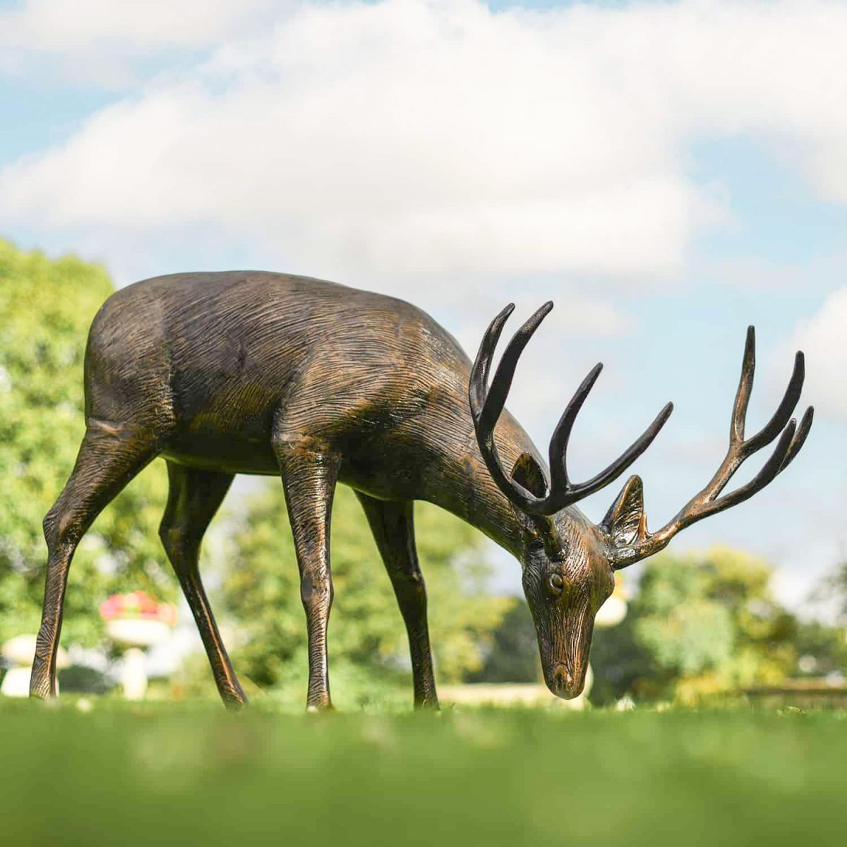 Antique Bronze "Roe" Grazing Buck Sculpture in Situ