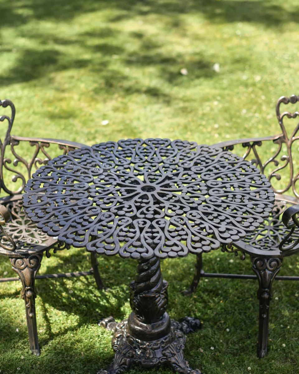 Close-Up of Antique Bronze "Royal Ascott" Two Seater Bistro Set