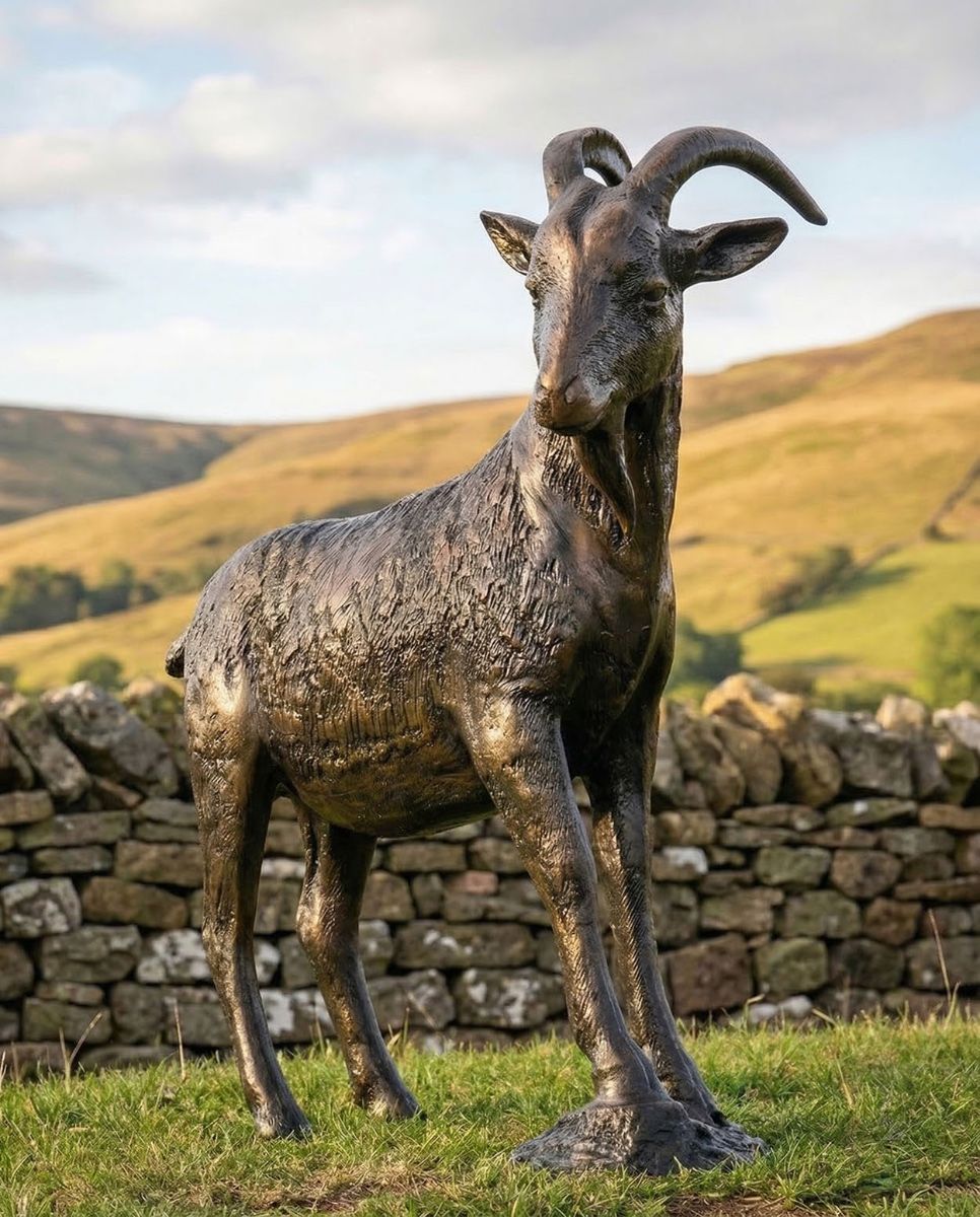 Antique Bronze Billy Goat Garden Sculpture