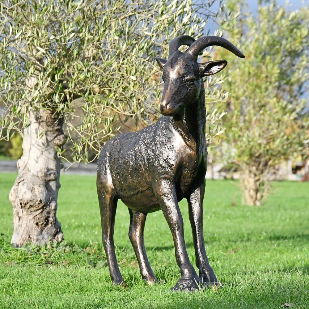 Antique Bronze Billy Goat Garden Sculpture
