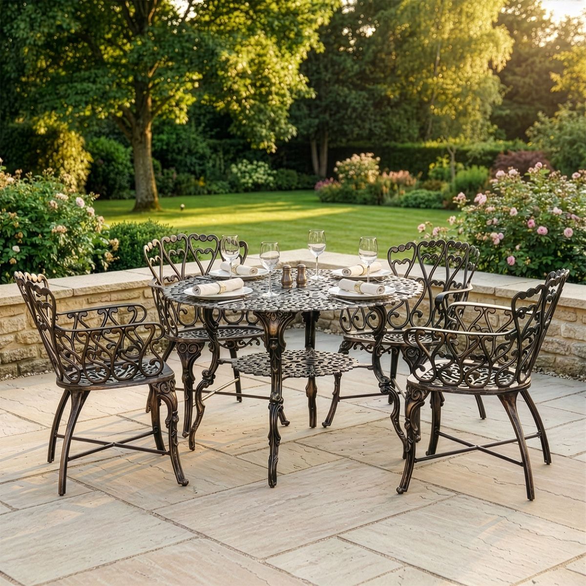 Antique Bronze "Edworth Manor" Four Seater Dining Set digital illustration dressed table