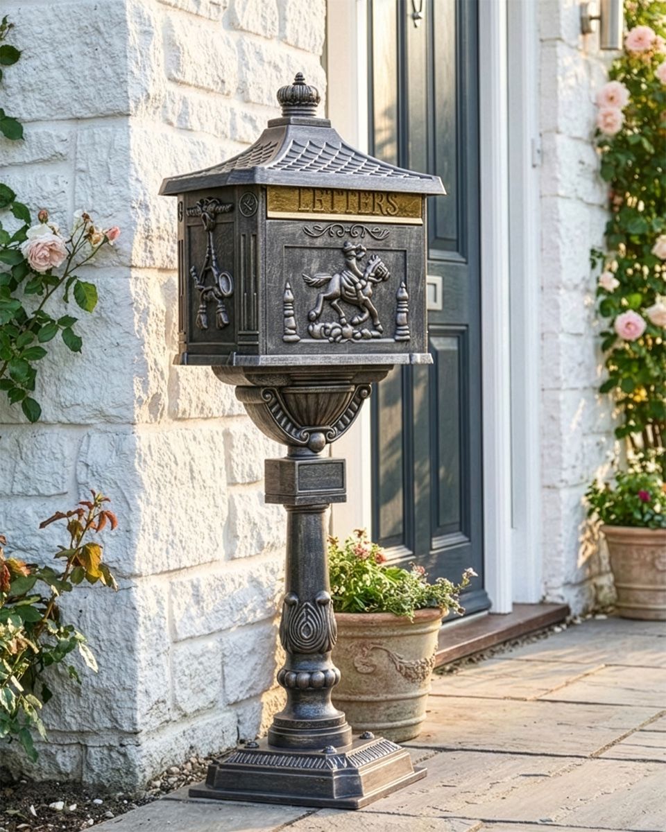 Antique Bronze Freestanding Huntingdon Post Box digital illustration