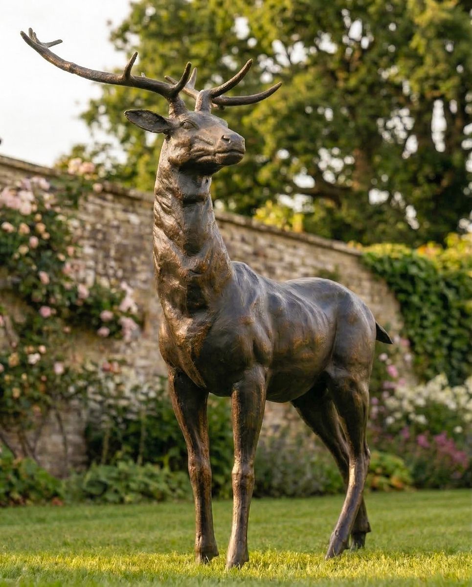 Antique Bronze "General" Freestanding Stag Garden Sculpture digital illustration