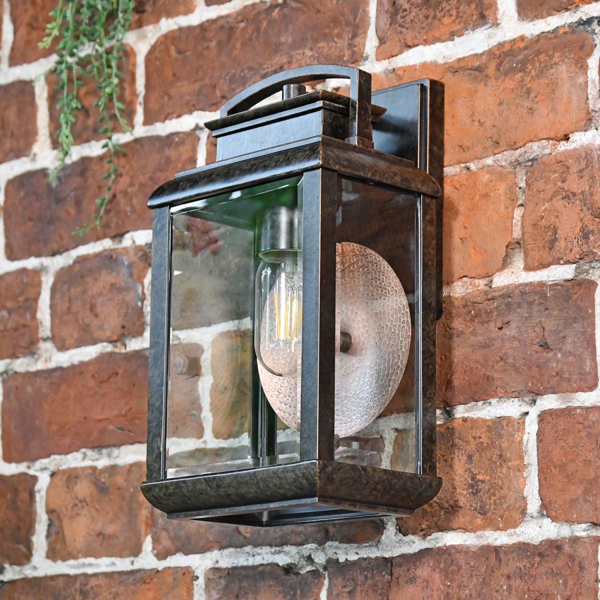  Hanging Wall Light With Reflector Plate in Antique Bronze