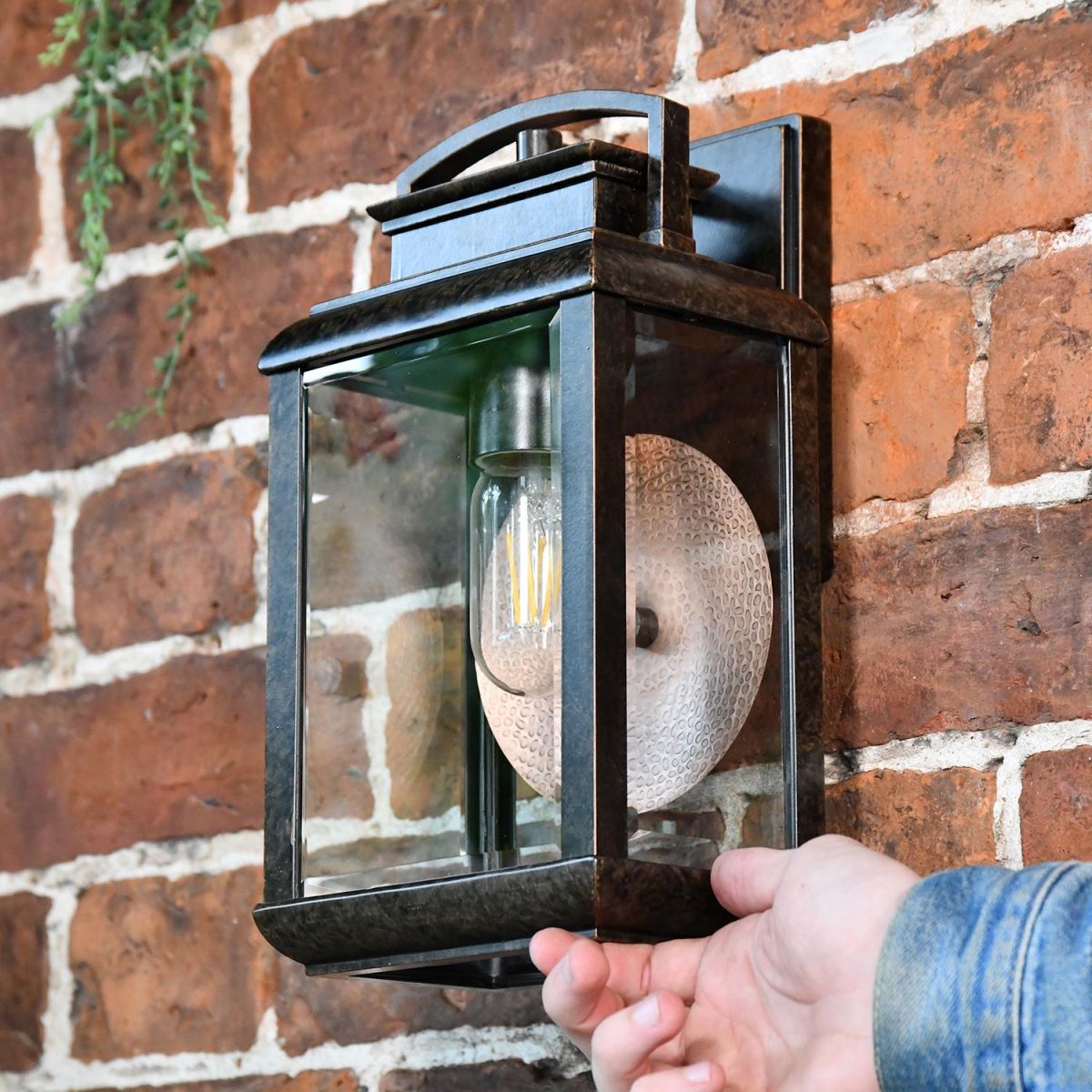 Antique Bronze Hanging Wall Light With Reflector Plate to Scale