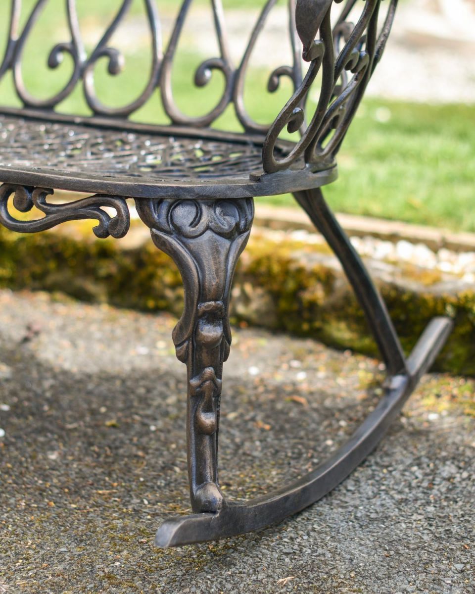 Close-Up of Rocking Design on Cast Aluminium Garden Bench