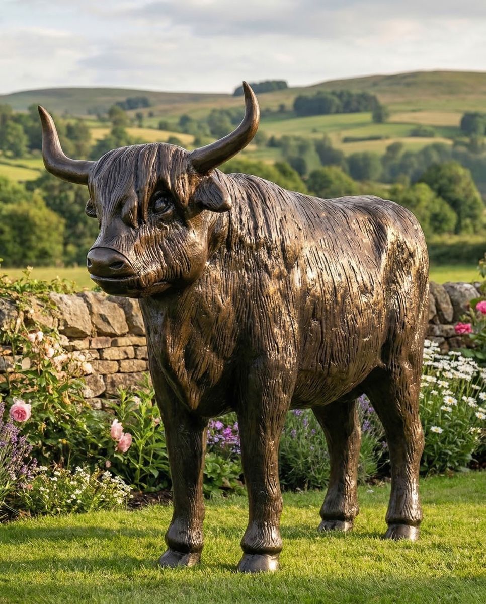 Antique Bronze Highland Cow Sculpture digital illustration