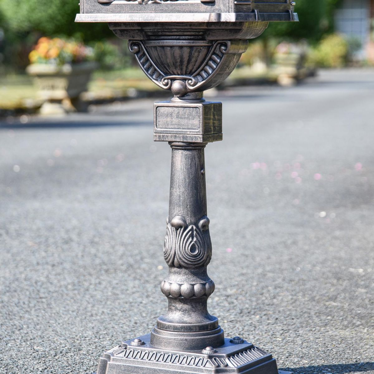 Close-up of the Ornate Stand on the Antique Bronze Huntingdon Post Box
