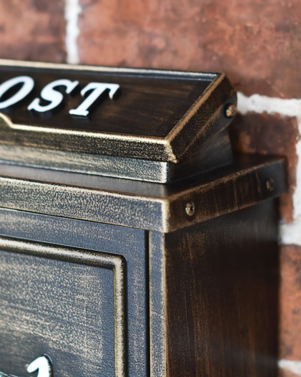 Close Up Of The Antique Bronze Wall Mounted Post Box Close Up Of The Antique Bronze Wall Mounted Post Box