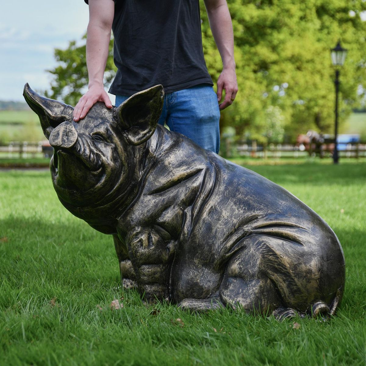 Antique Bronze Sitting Pig Sculpture to Scale Antique Bronze Sitting Pig Sculpture to Scale