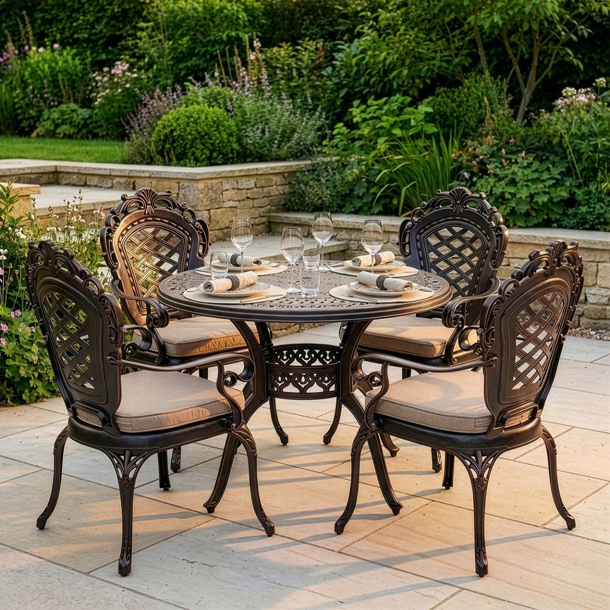 Antique Copper "Caversham" Four Seater Furniture Set digital illustration dressed table