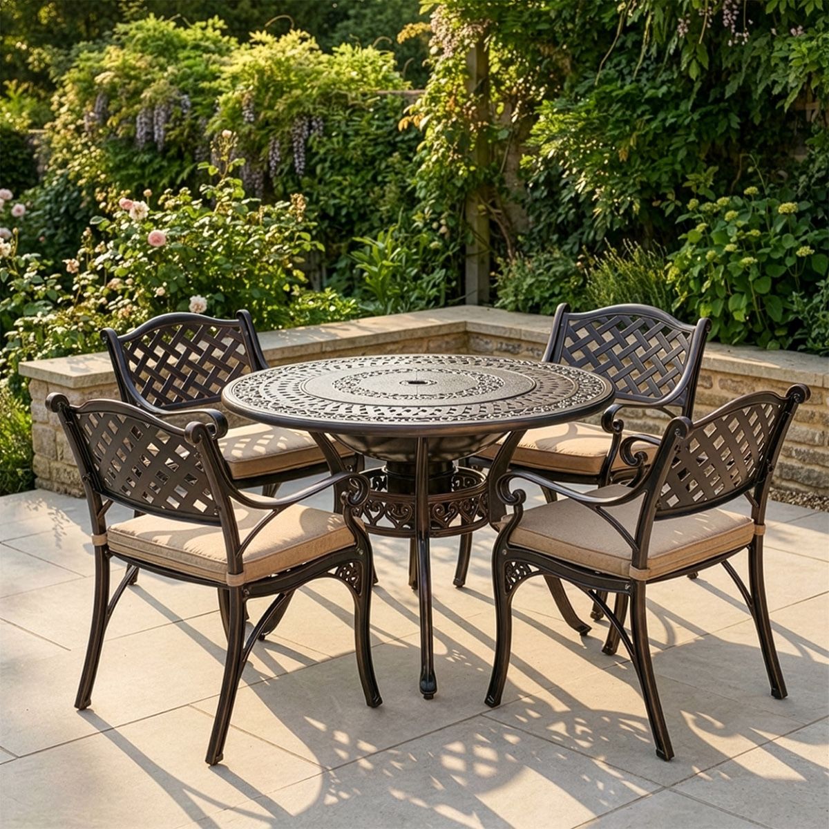 Antique Copper "Round Robin" Four Seater Table & Chair Set with BBQ Grill digital illustration