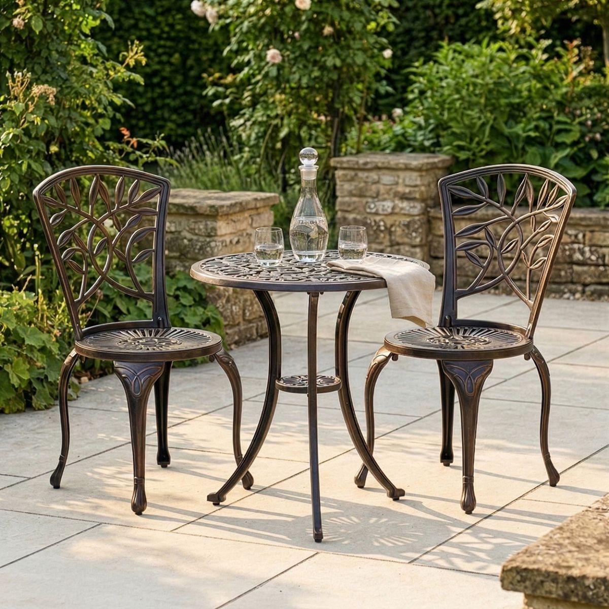 Antique Copper Arched "Floral" Table & Chair Set digital illustration dressed table