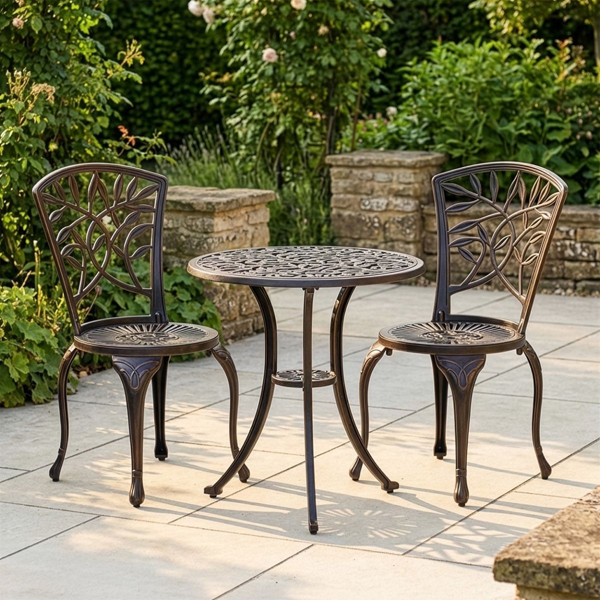 Antique Copper Arched "Floral" Table & Chair Set digital illustration new