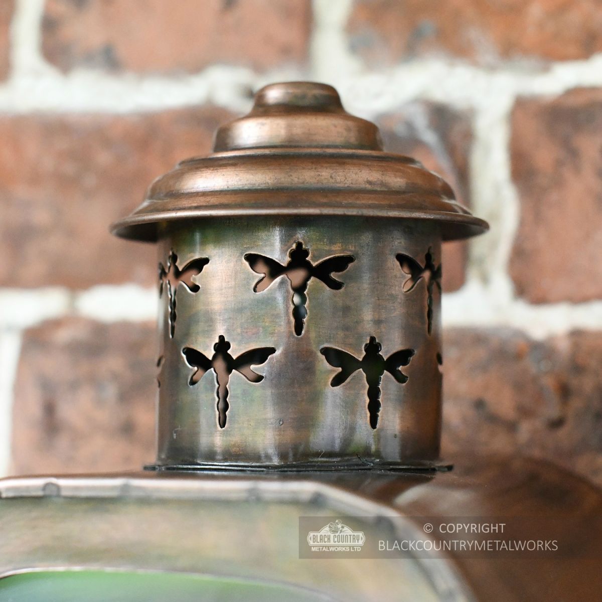 Antique Copper Flush Wall Light Finial With Dragonfly Detailing